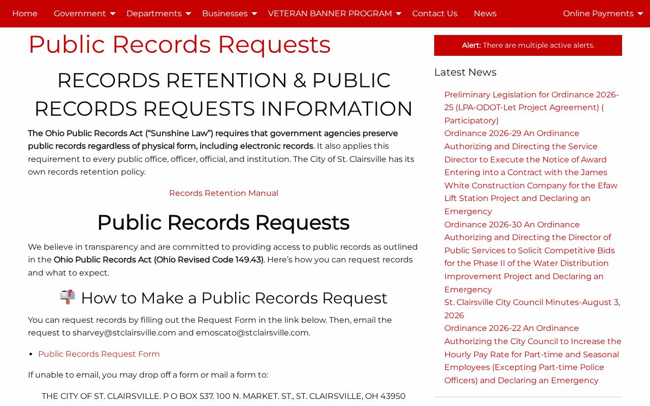 Belmont County St. Clairsville public-records arrest-record request page